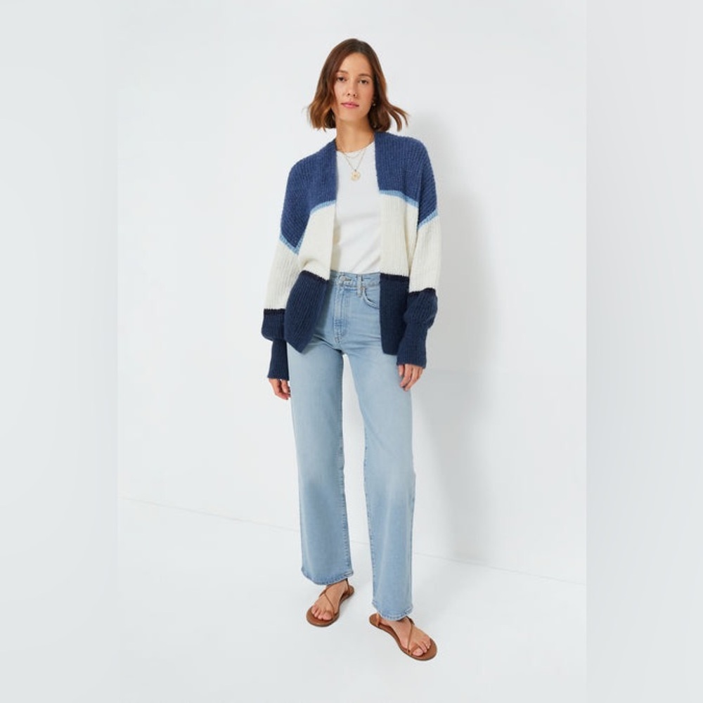 NWT Z SUPPLY Tuckernuck True Navy Jones Stripe Open-Front Cardigan Size Large
